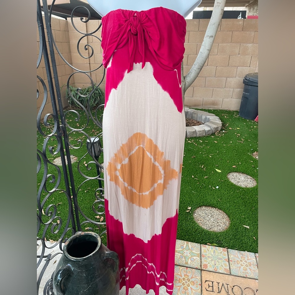 Young Fabulous & Broke Twist Tie Strapless Tie Dye Print Flowy Maxi Dress XS - Picture 12 of 16